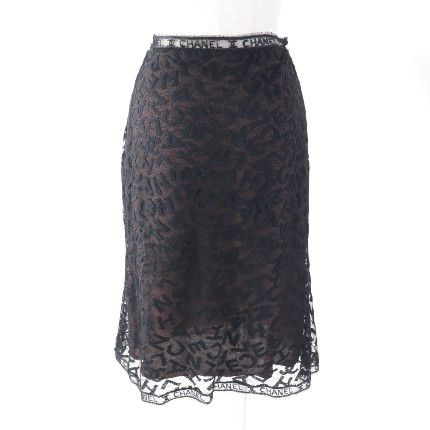 Chanel Logo Lace Knee Skirt Black 38 Classic Flap Tote