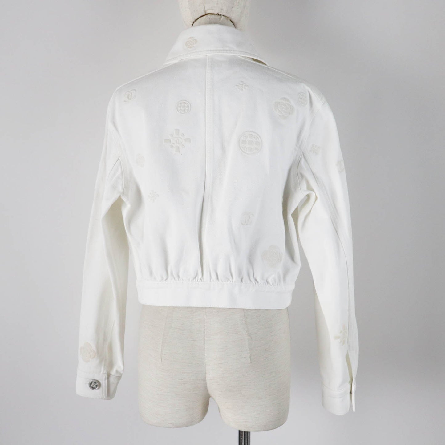 Chanel Cotton COCO Mark Button Camellia Embossed Cropped Jacket Classic Flap Tote