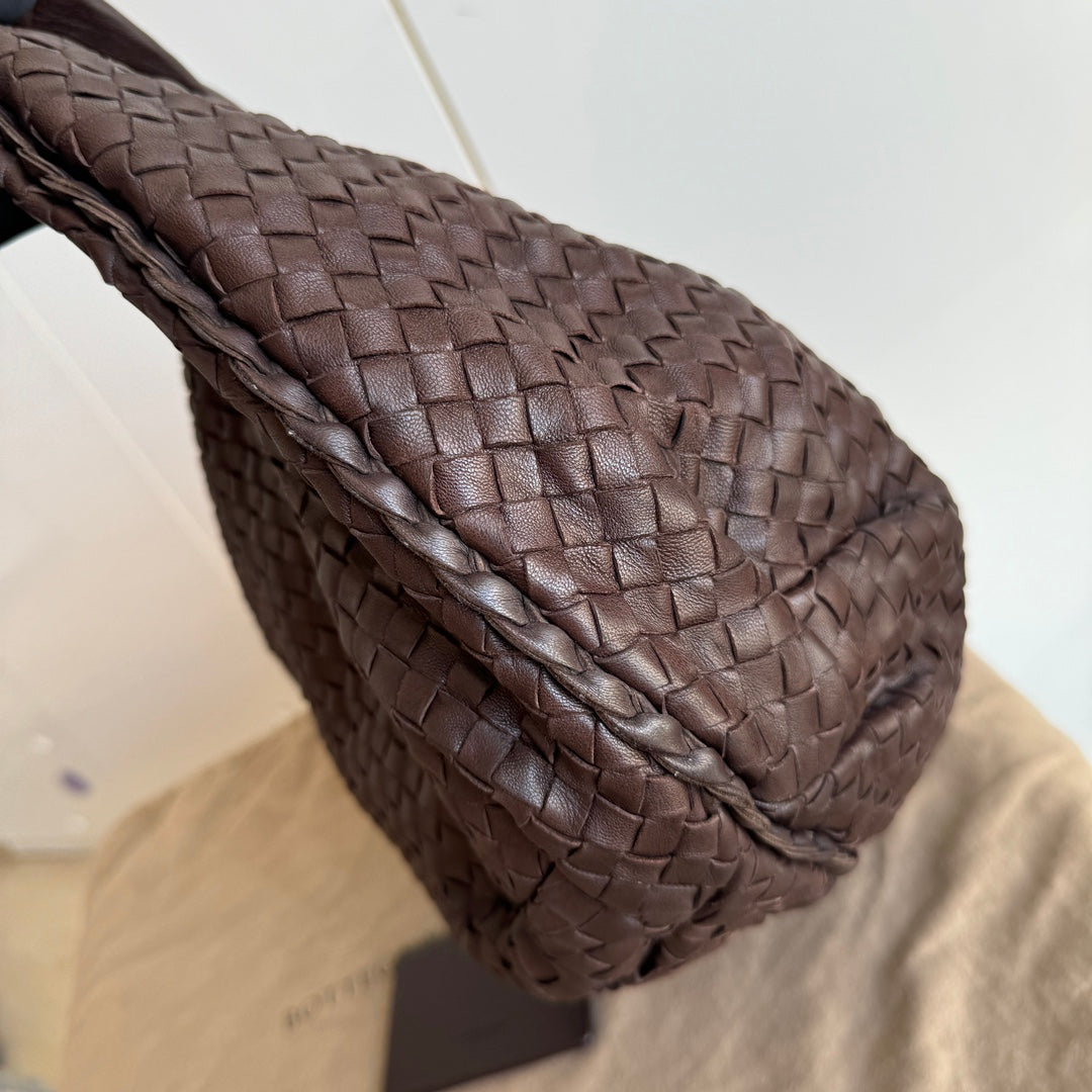 Bottega Veneta Belly Hobo Intreccio Lambskin Leather Dark Chocolate Brown Large 50cm