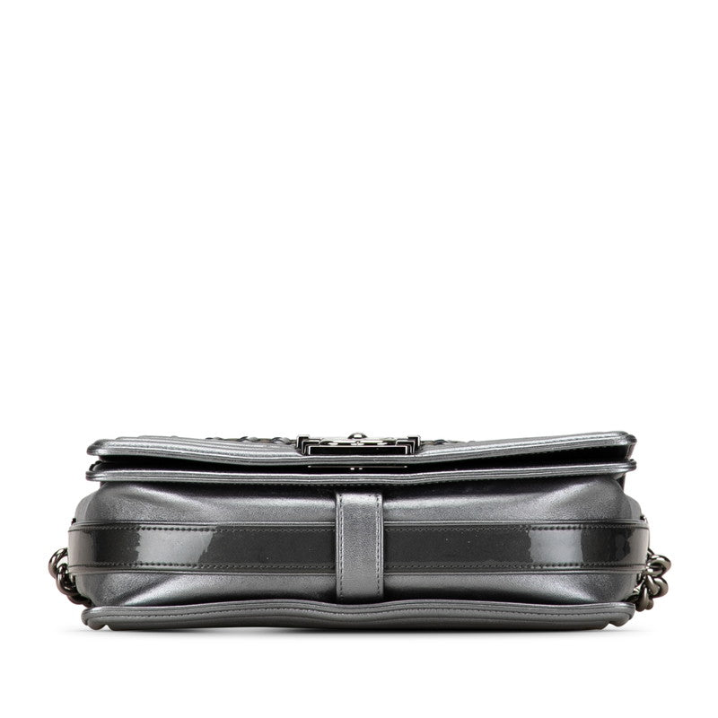 Chanel Boy Chanel 25 Chain Shoulder Bag Khaki Silver Leather CHANEL