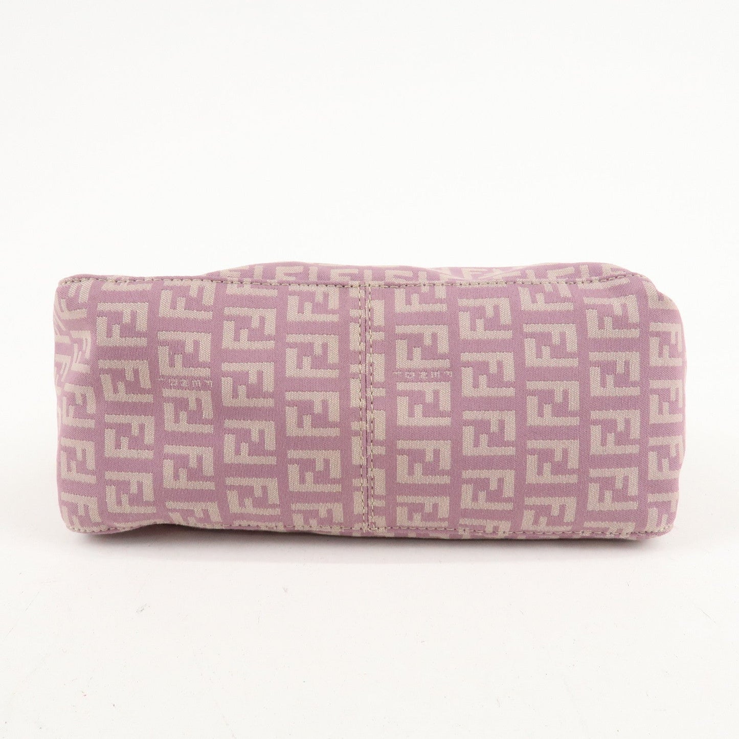 Auth FENDI Zucchino Canvas Leather Hand Bag Pouch Purple Beige 8N0005 F/S