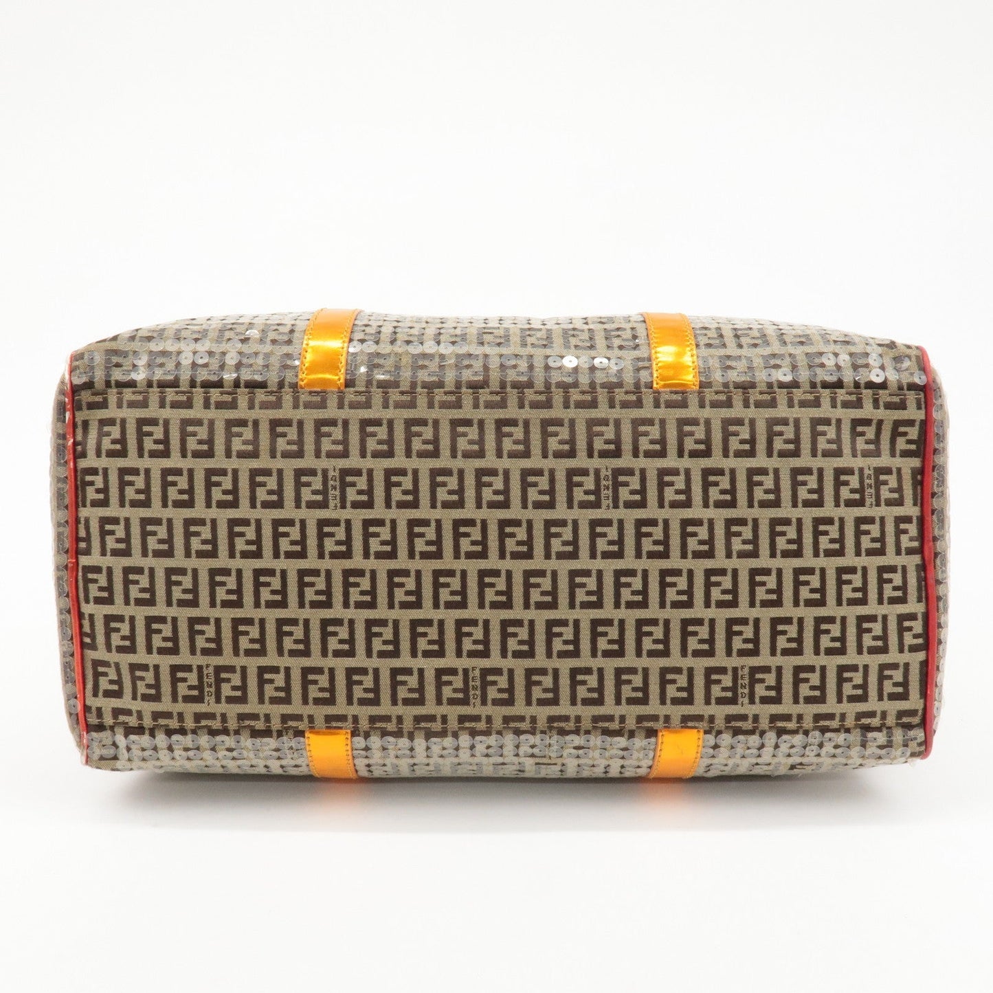 FENDI Zucchino Canvas Leather Beaded Boston Bag 8BL099