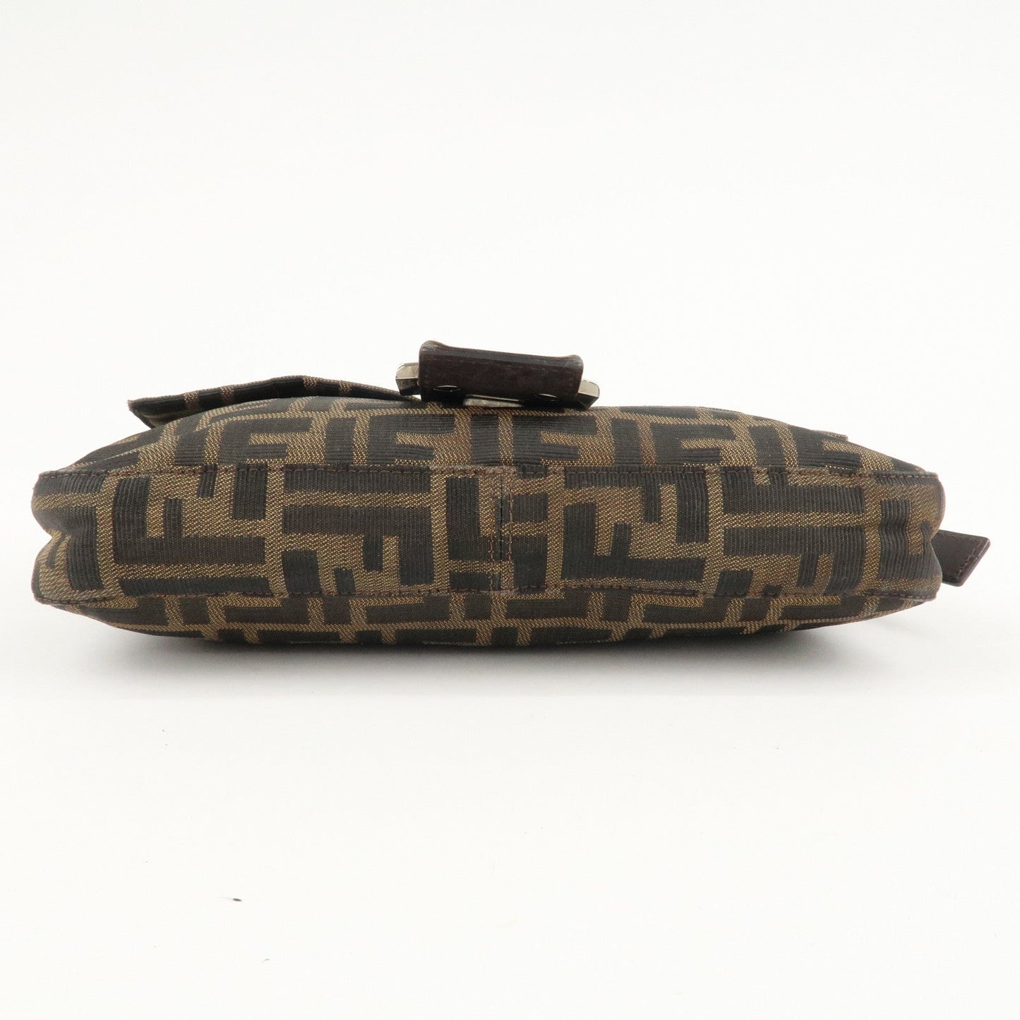 FENDI Mamma Baguette Zucca Canvas Leather Shoulder Bag Brown