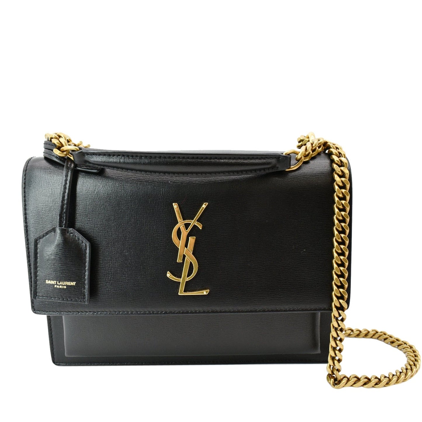 SAINT LAURENT Monogram Sunset Medium Leather Shoulder Bag Black
