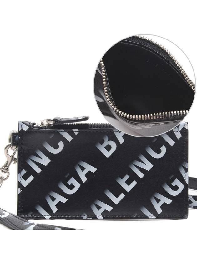 Luxury Balenciaga Trending 2026 Logo All Over Print Cash Keyring Card Case Black