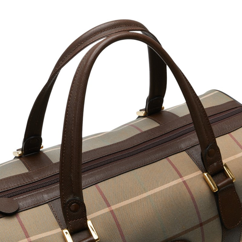 Burberry Check Canvas Leather Boston Bag Travel Bag