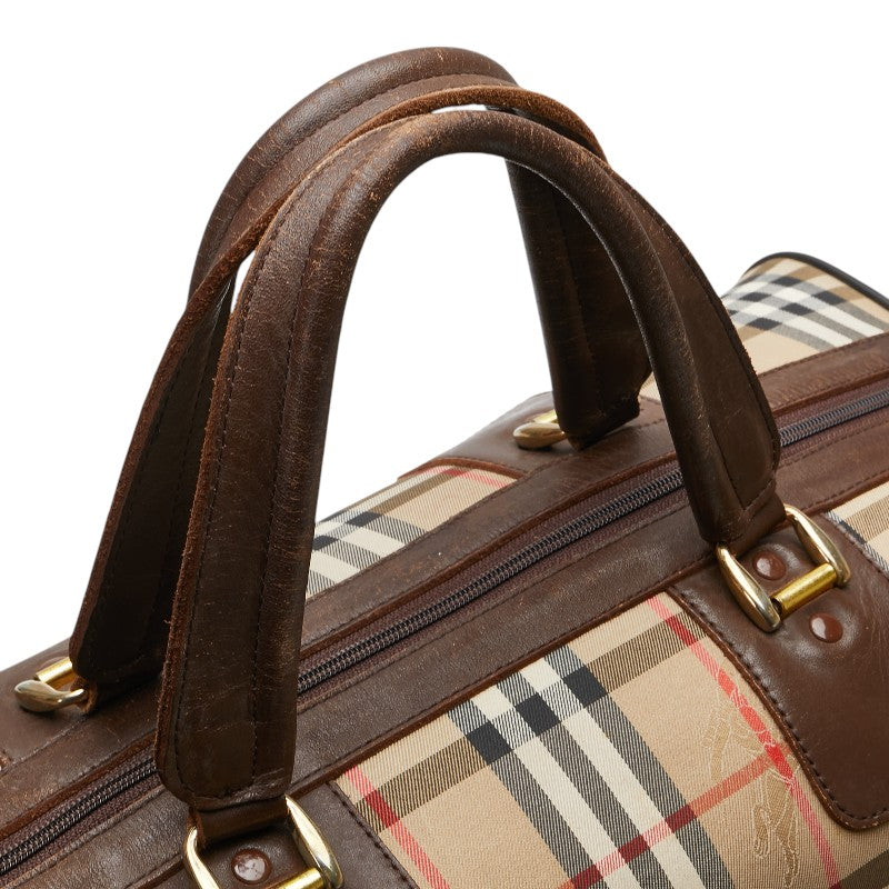 Burberry Nova Check Shadow Horse Canvas Leather Boston Bag