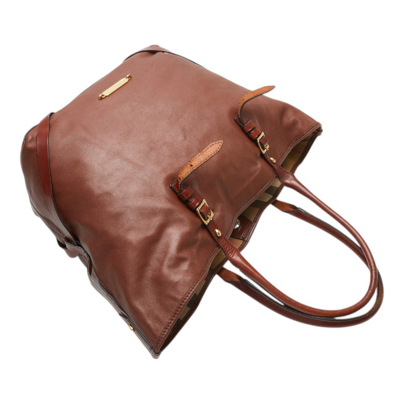 Burberry Nova Check Leather Tote Bag