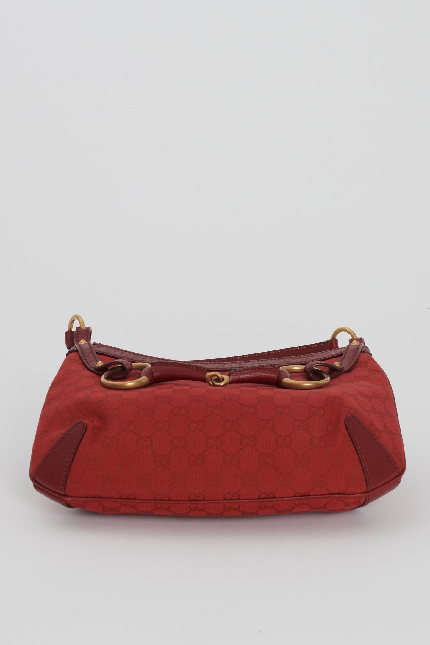 Gucci Red Leather Canvas Shoulder Bag