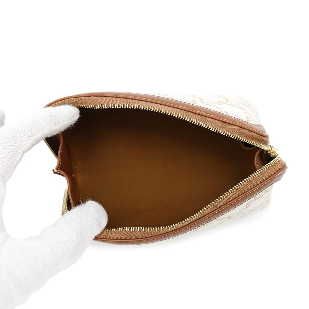 CELINE Triomphe cosmetic pouch White4M1622CZJ PVC Coated Canvas Leather Size Small