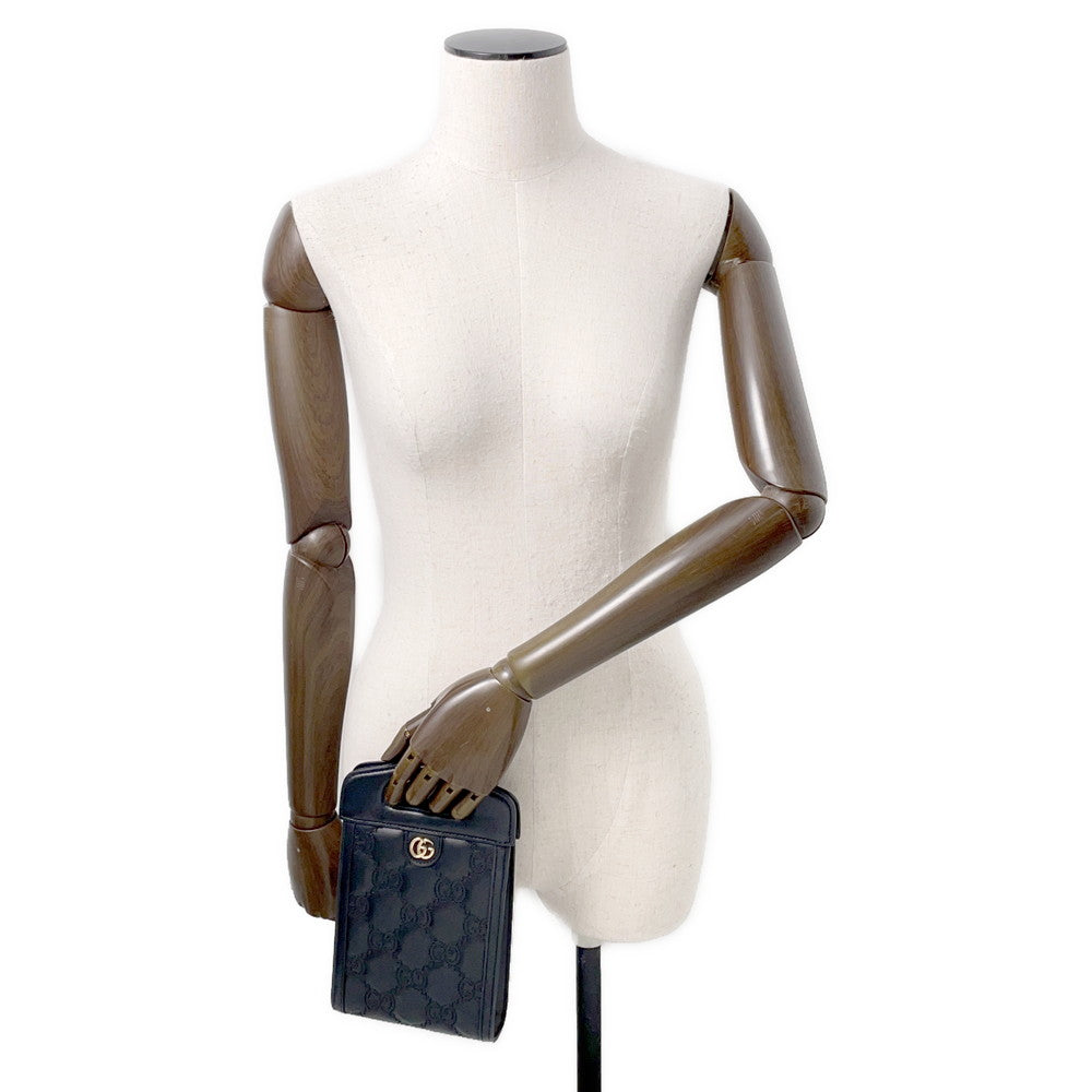 GUCCI GGMatelasse Top Handle Shoulder Bag Black723776 Leather Size Mini