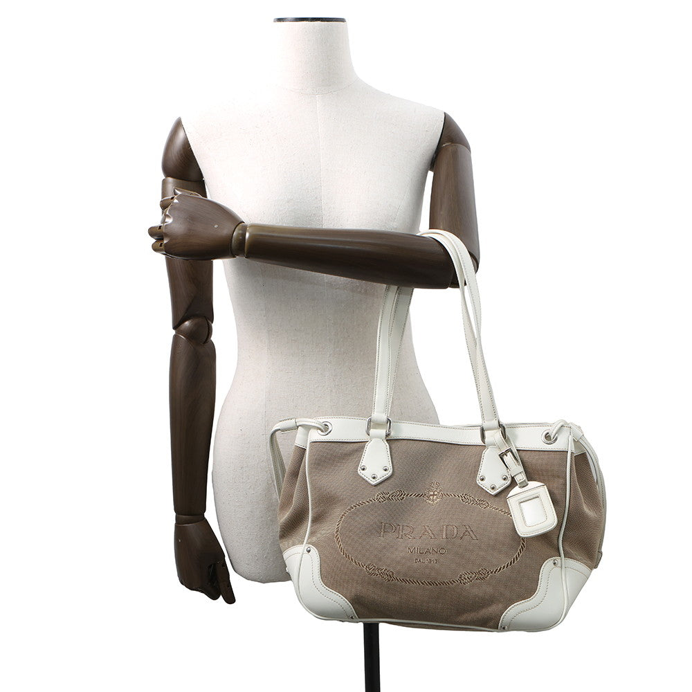 PRADA Logo jacquard handbag Beige/WhiteBR3417 Canvas Leather