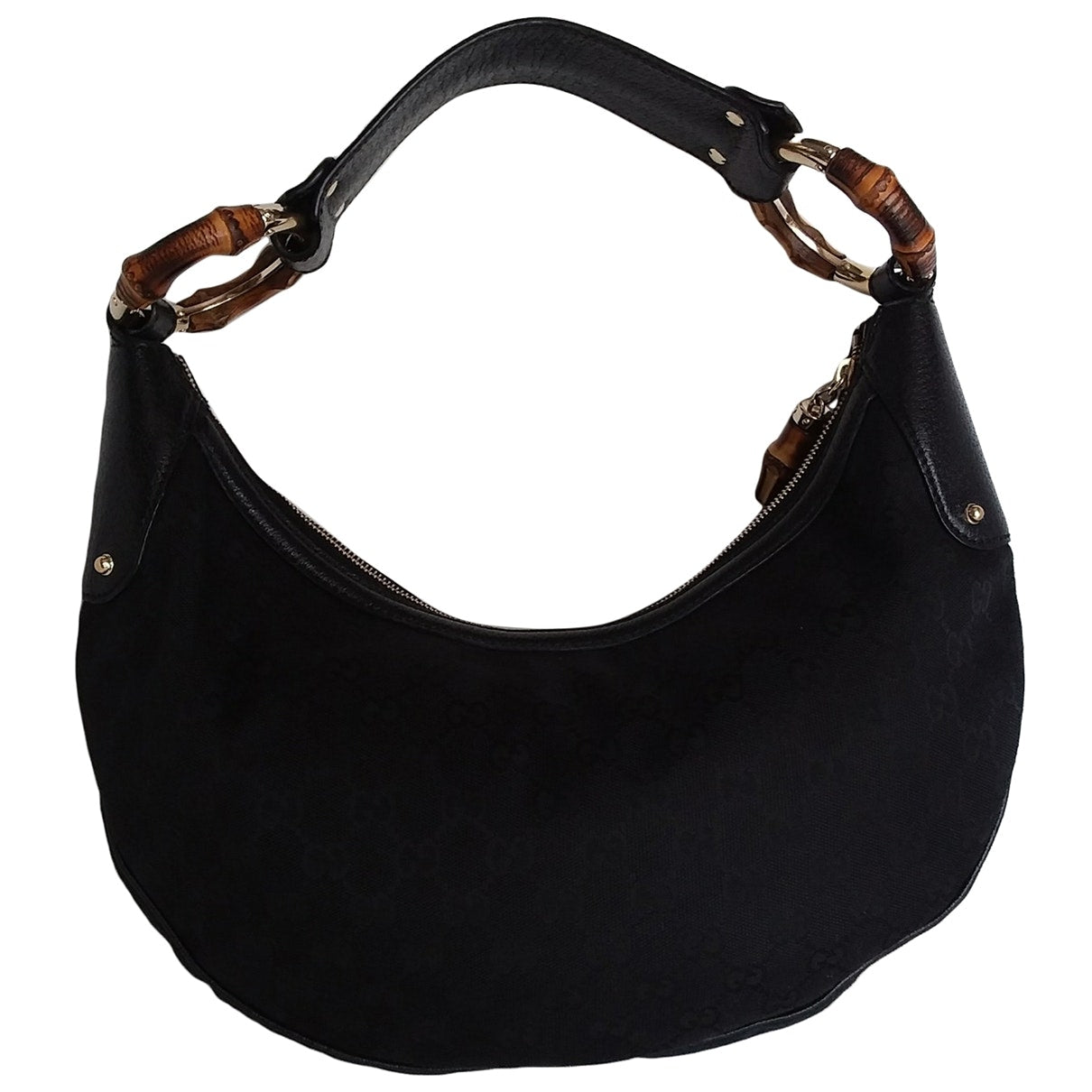 Gucci bamboo black cloth handbag