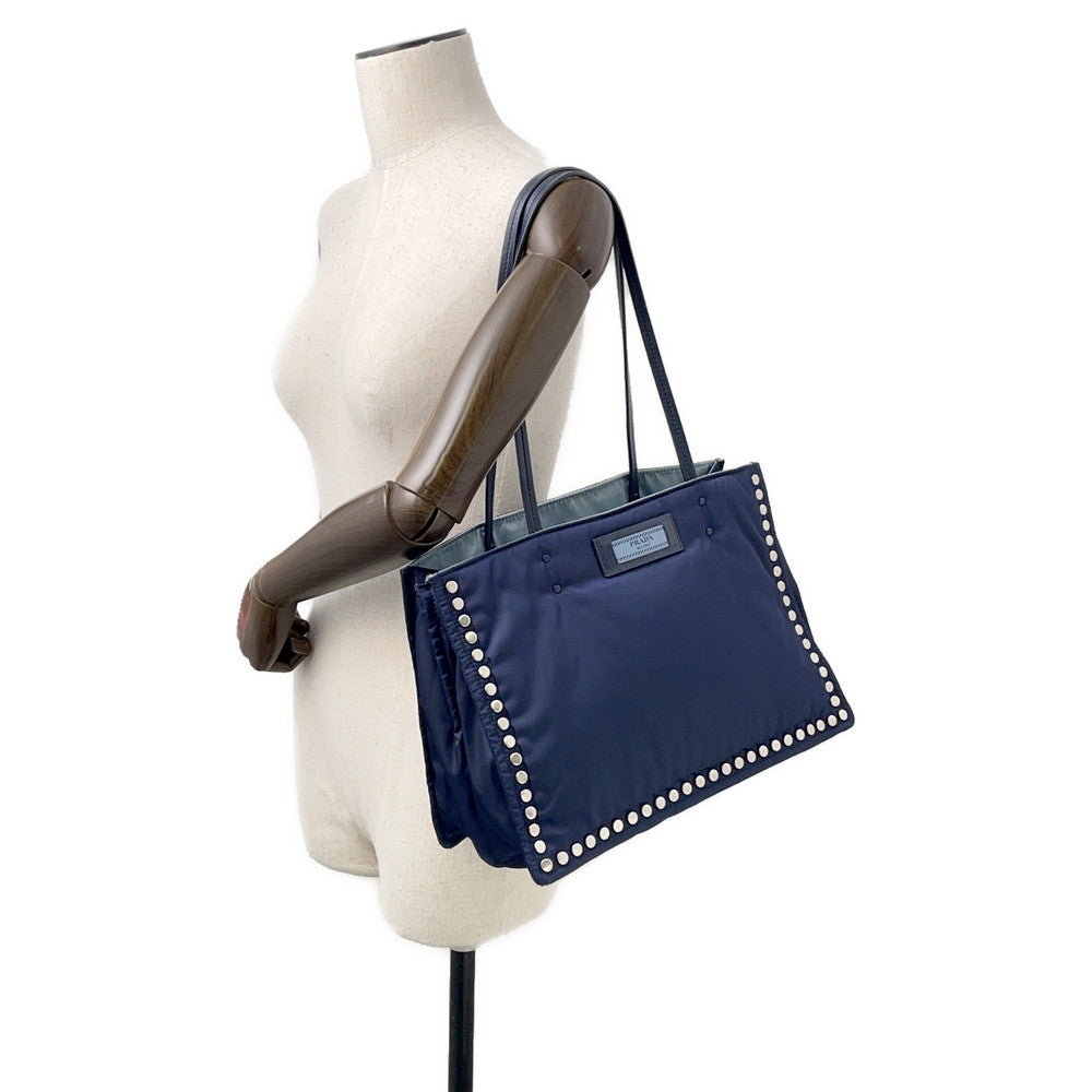 PRADA etiquette tote Navy/Light Blue1BG122 Nylon Leather