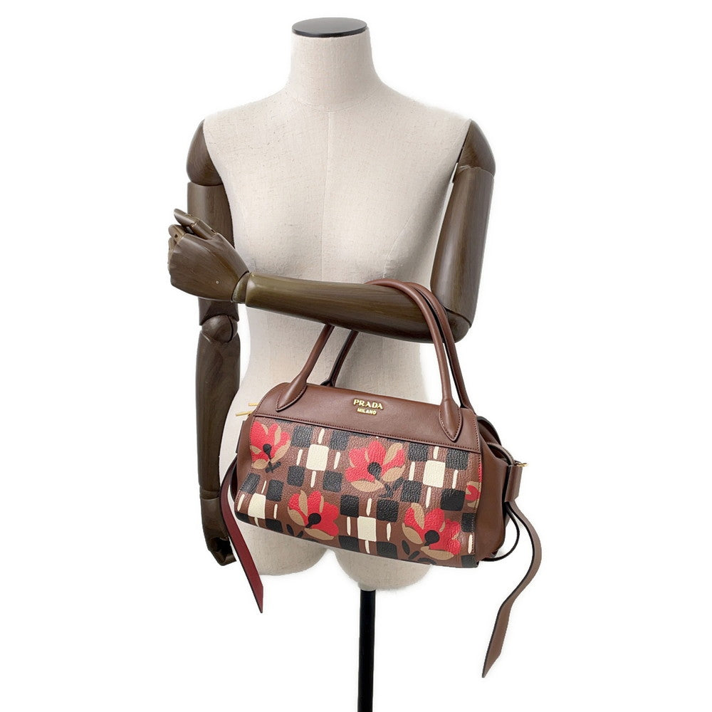 PRADA Bowling 2-way Handbag Brown/Multicolor1BB030 Leather PVC