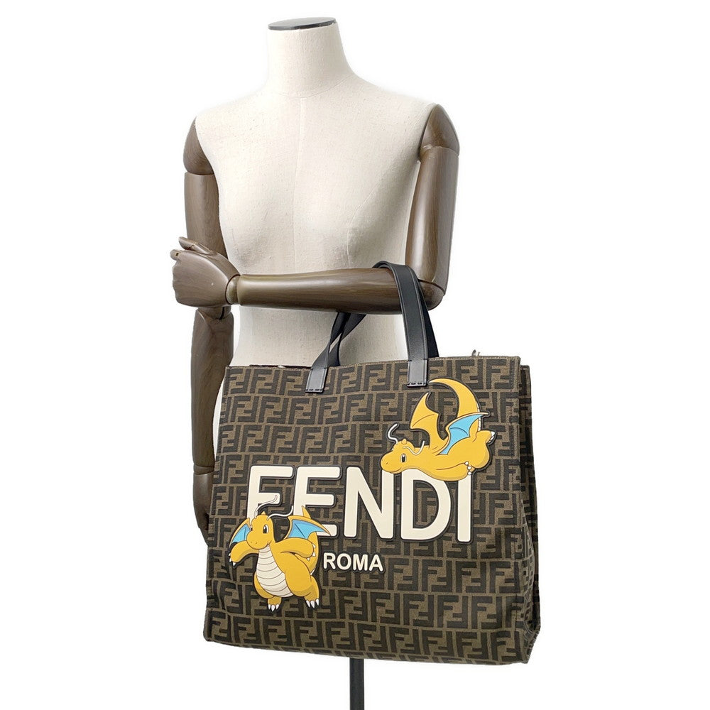 FENDI Fragment 2-way Tote Bag Pokemon Dragonite Brown/Black8BH357 Canvas