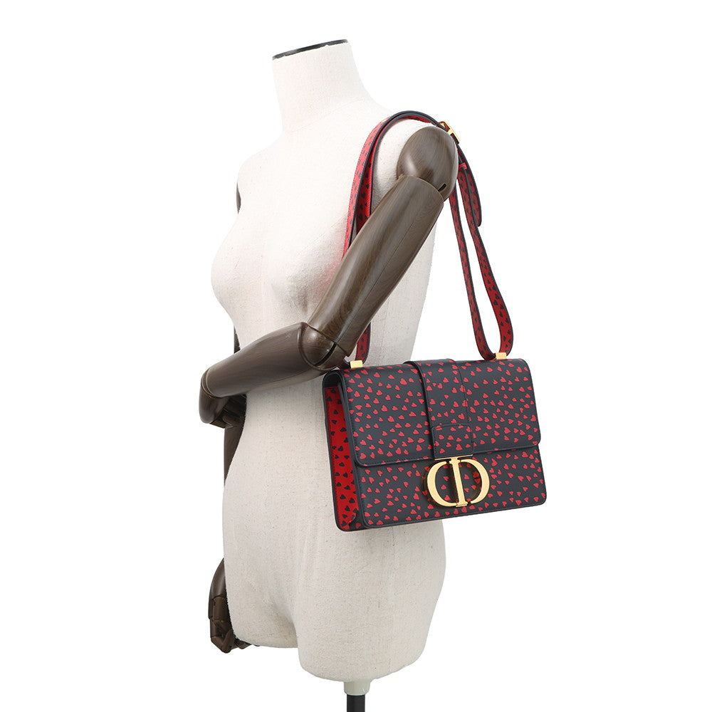 Dior Montaigne Heart Shoulder Bag Navy/Red Leather Size 30