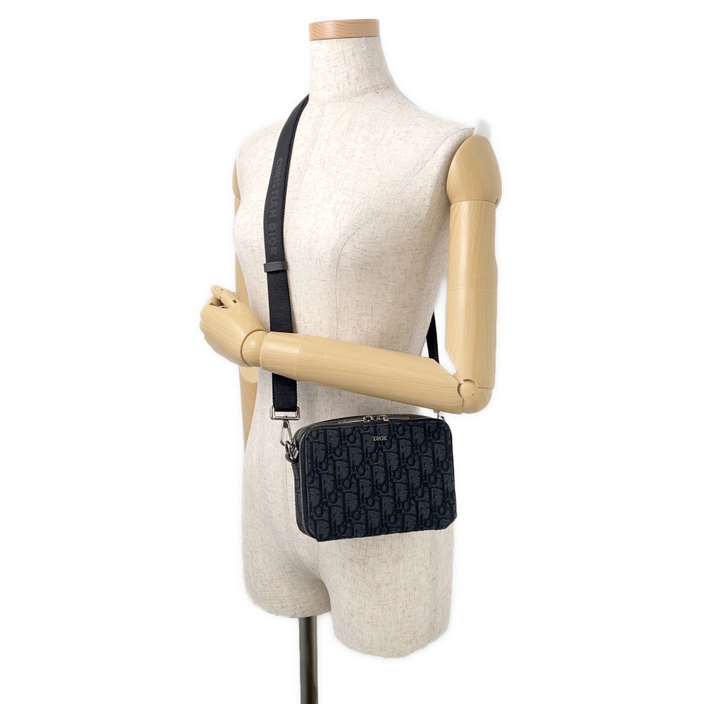Dior Oblique Jacquard Zip Pouch Shoulder Bag Black2OBBC119YSE Canvas Leather