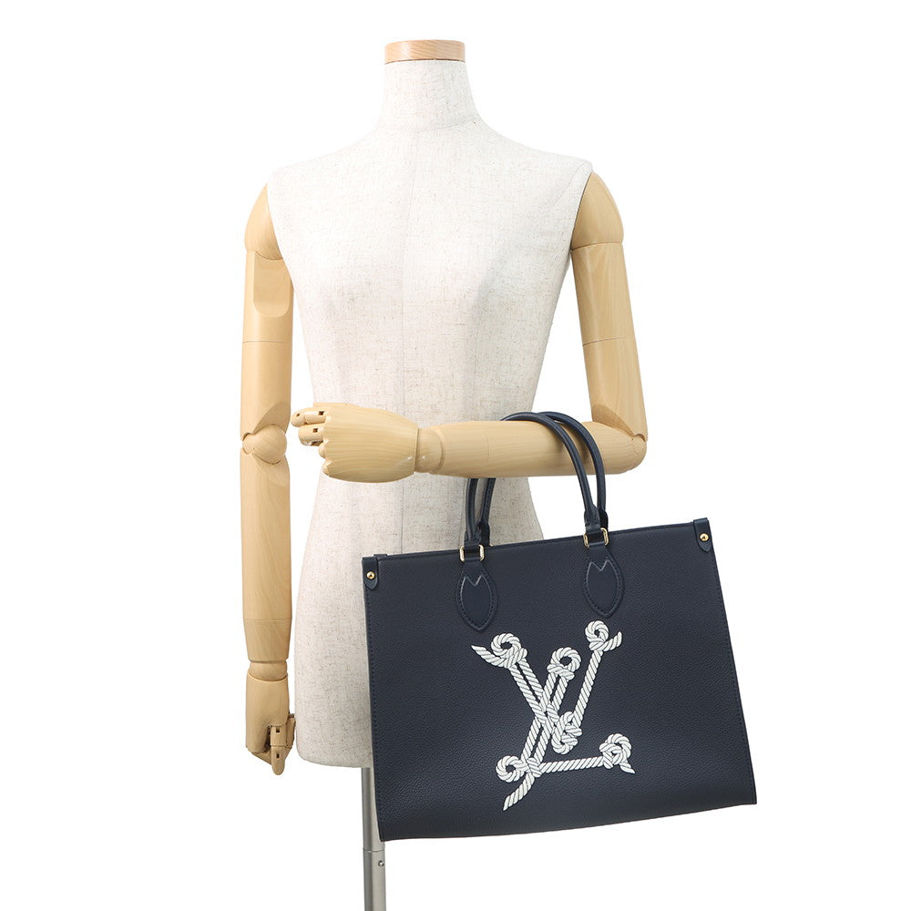LOUIS VUITTON Onthego MM NavyM24834 Grained Calf Leather Sailor s Knot Nautical Size MM