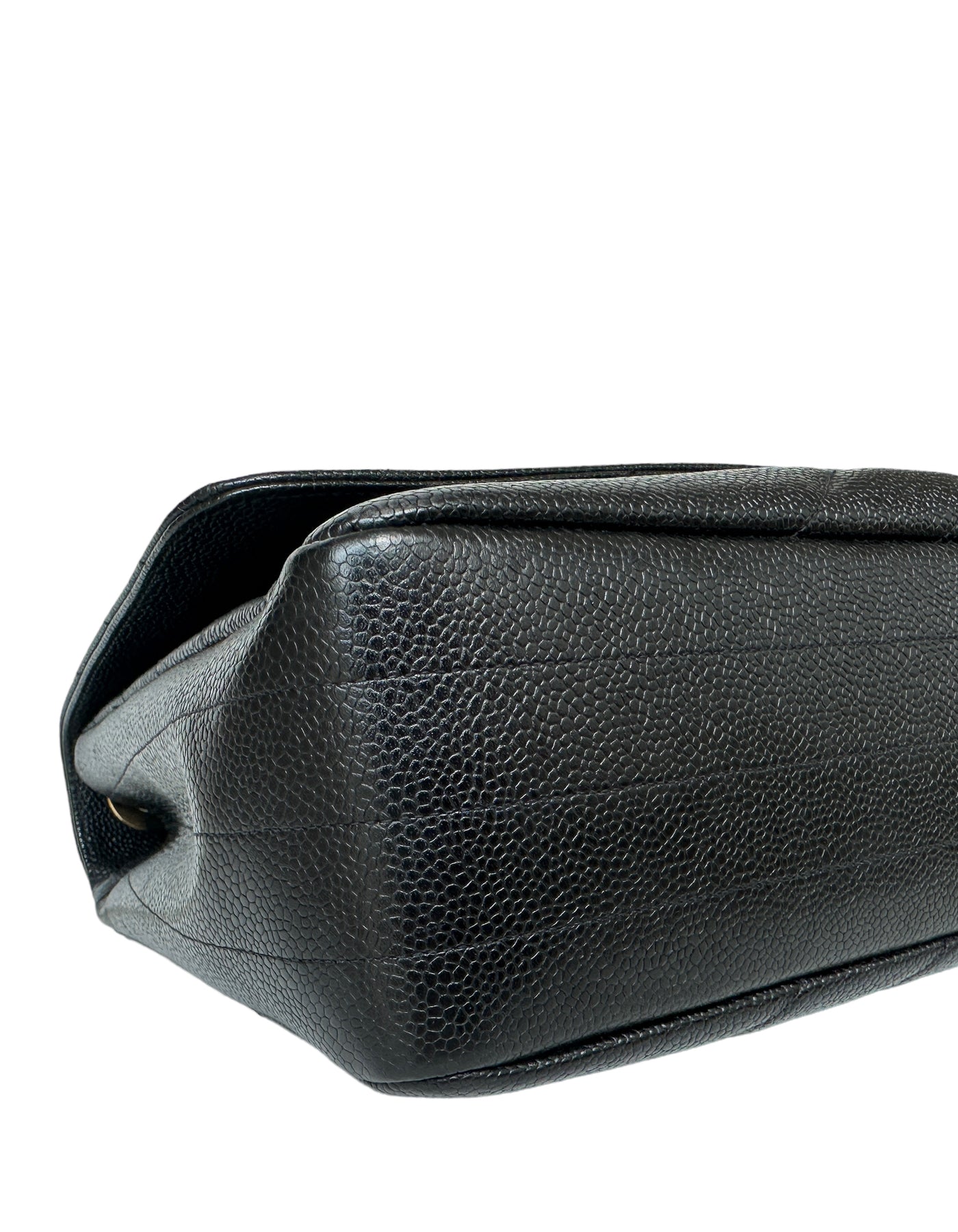 Chanel 1990s Black Caviar Leather Diagonal Quilted CC Flap Bag
