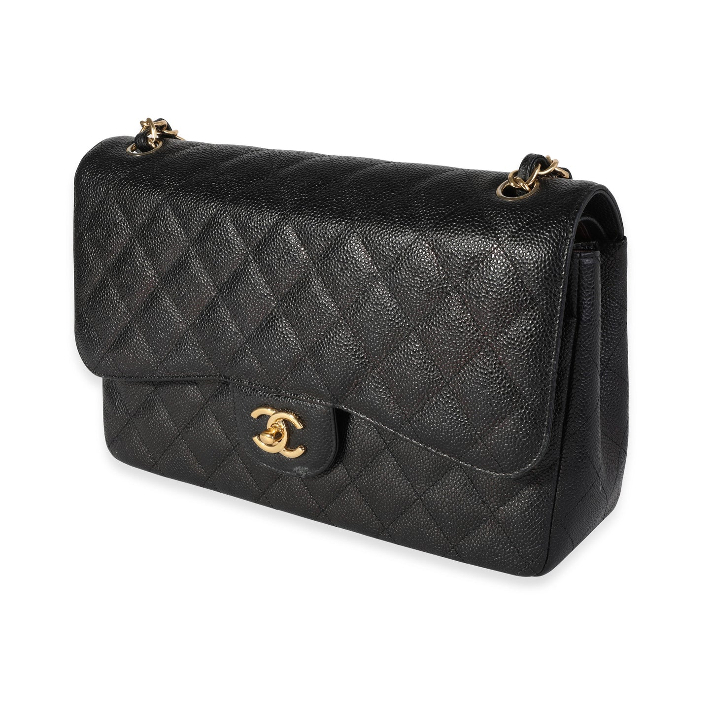 CHANEL Black Quilted Caviar Jumbo Classic Double Flap Bag