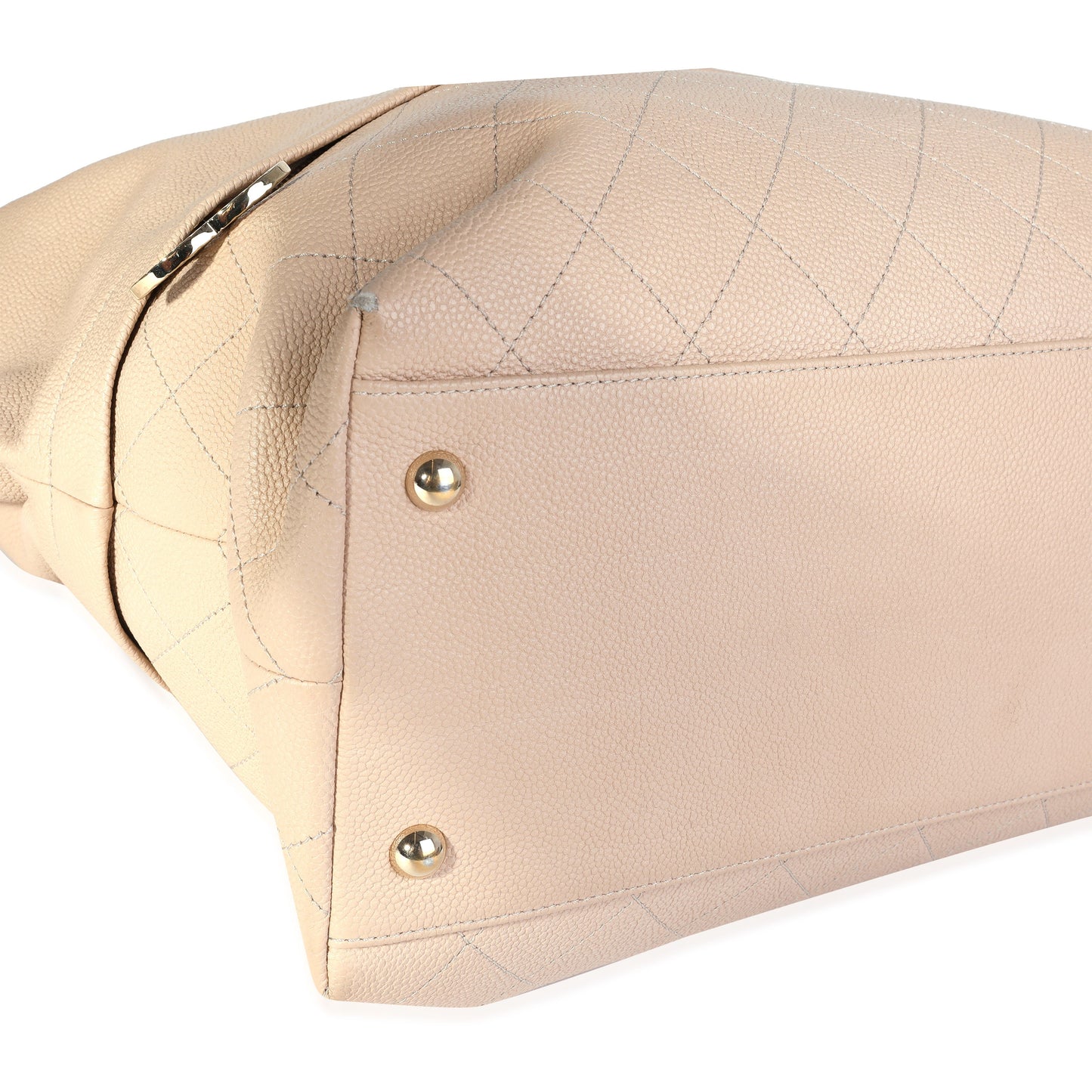 CHANEL Beige Quilted Grained Calfskin Zip Carry Tote