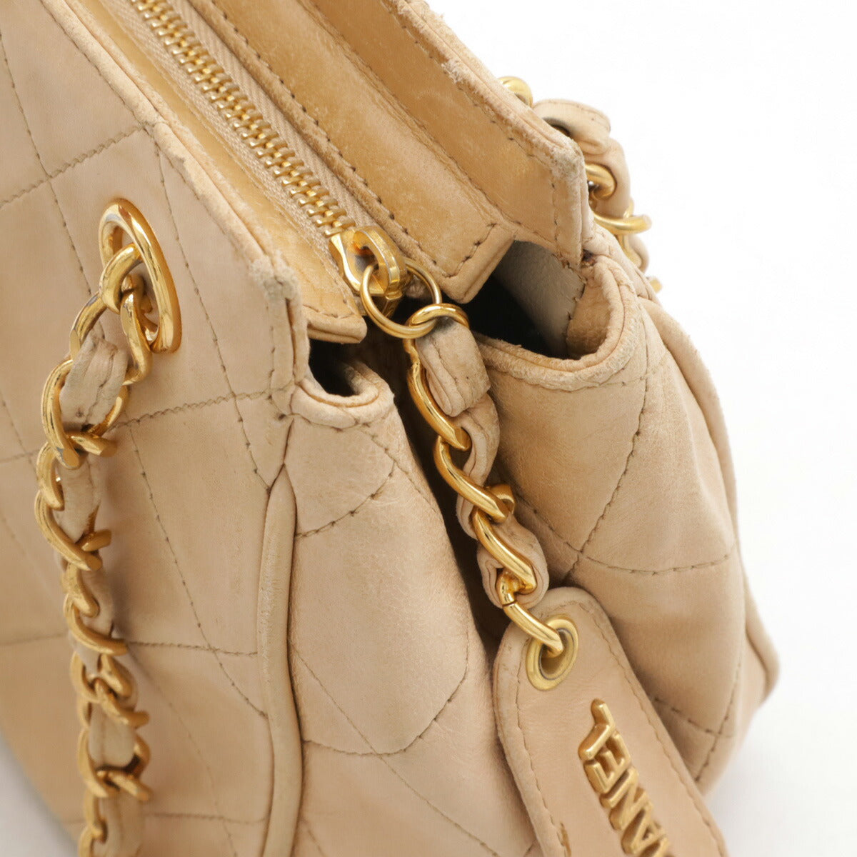 Chanel Leather Coco Mark Matelasse 2way Chain Bag Beige Gold Hardware Classic Flap