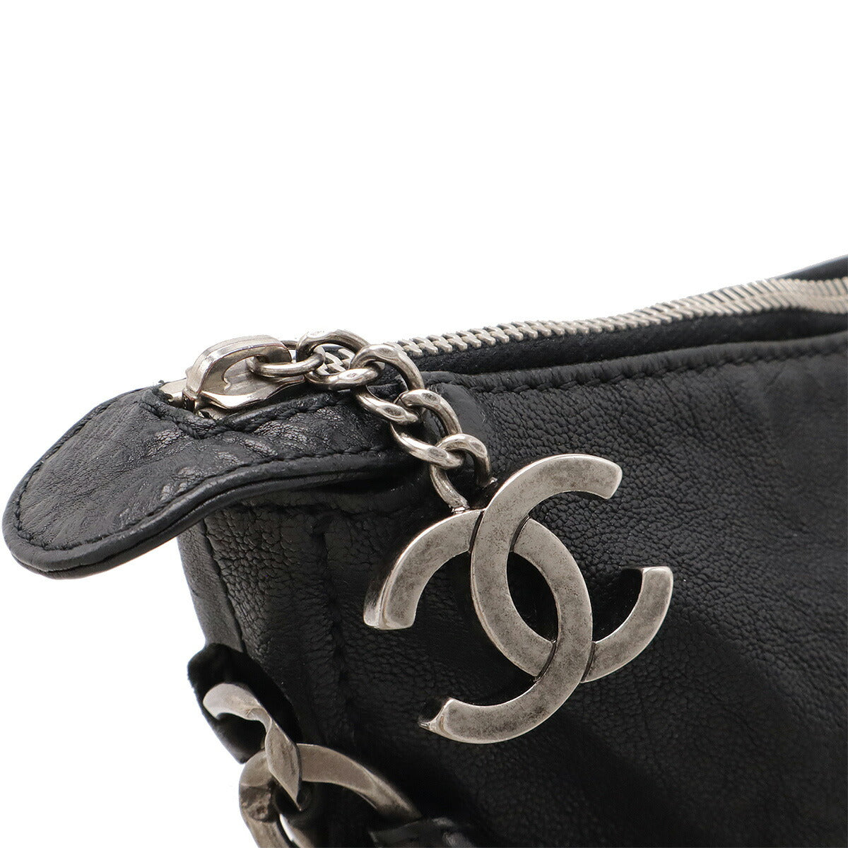 Chanel Leather Coco Mark Shoulder Bag Black Silver Hardware Classic Flap