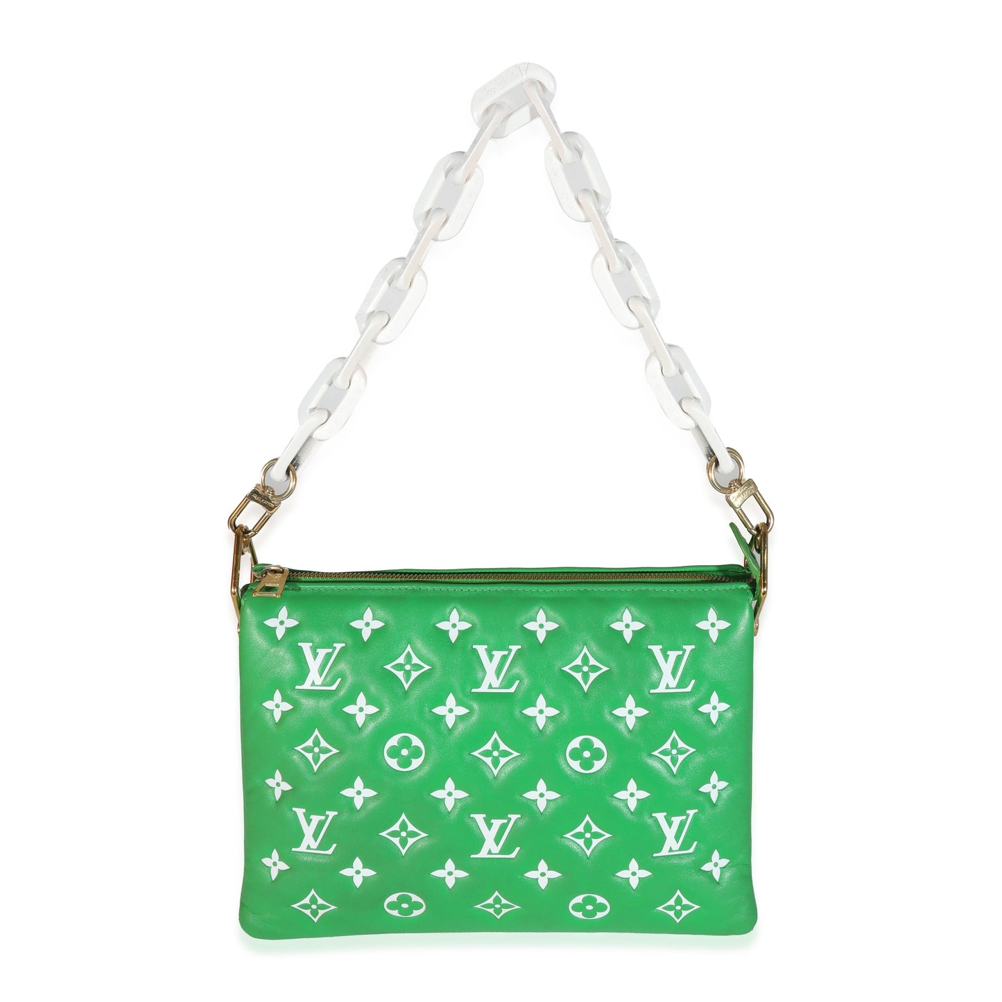 Louis Vuitton Green White Puffy Lambskin Monogram Coussin PM