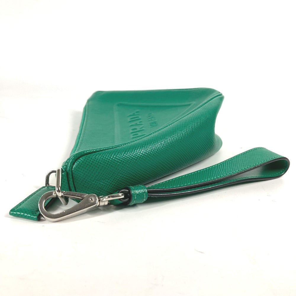 PRADA Clutch bag 2NE054 Safiano leather green Embossed logo Triangle logo plate mens
