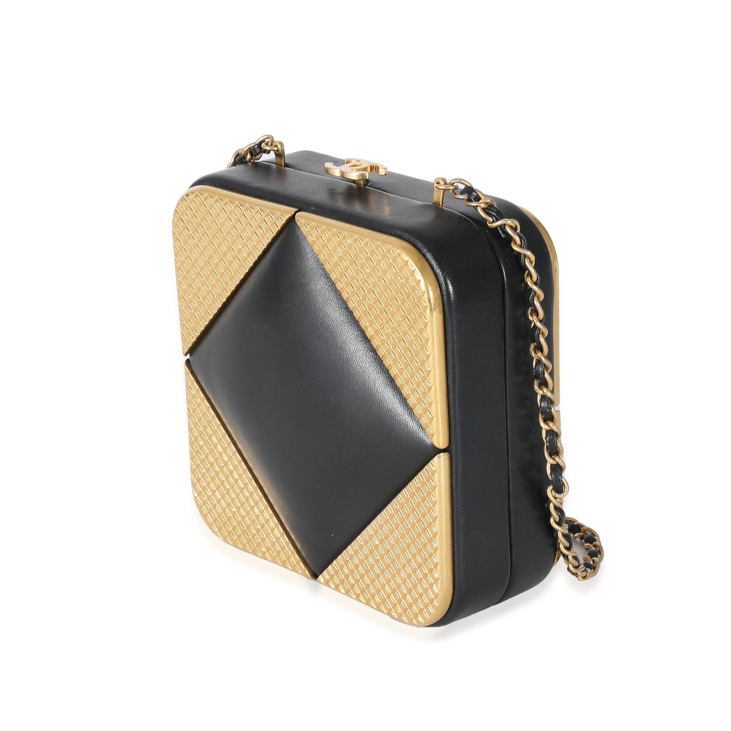 CHANEL Black Lambskin Gold Metal Square CC Clutch