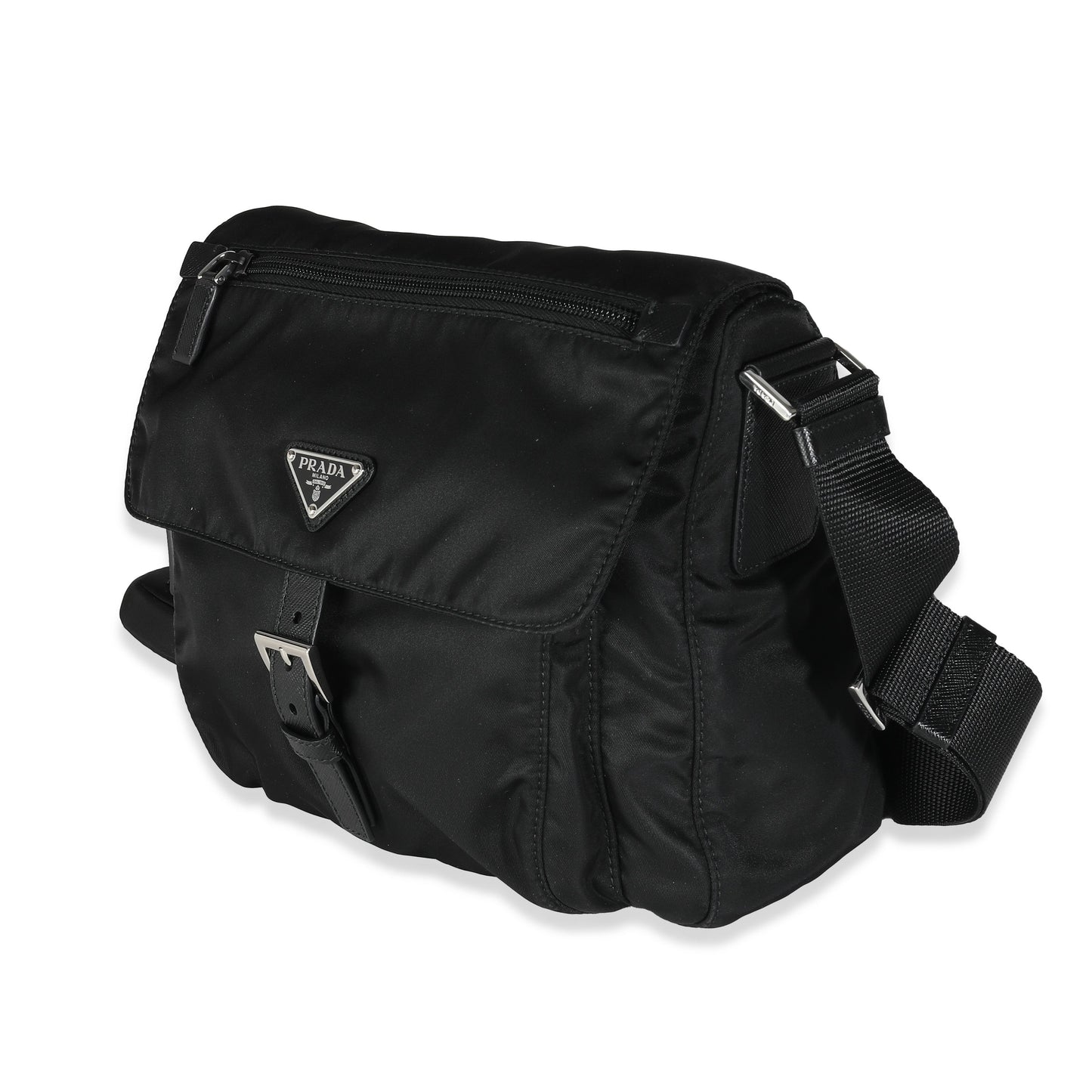 PRADA Black Re-Nylon Front Pocket Shoulder Bag