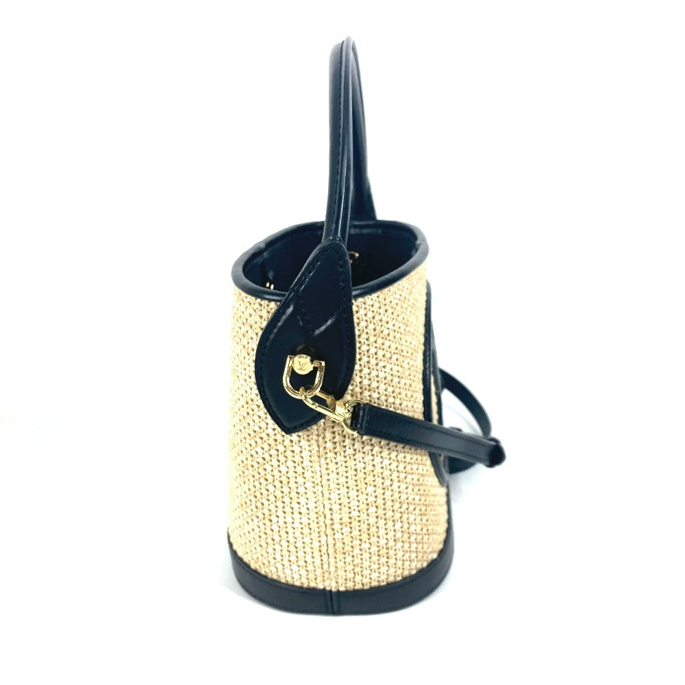 LOUIS VUITTON Shoulder Bag Raffia, Leather black Petite Bucket