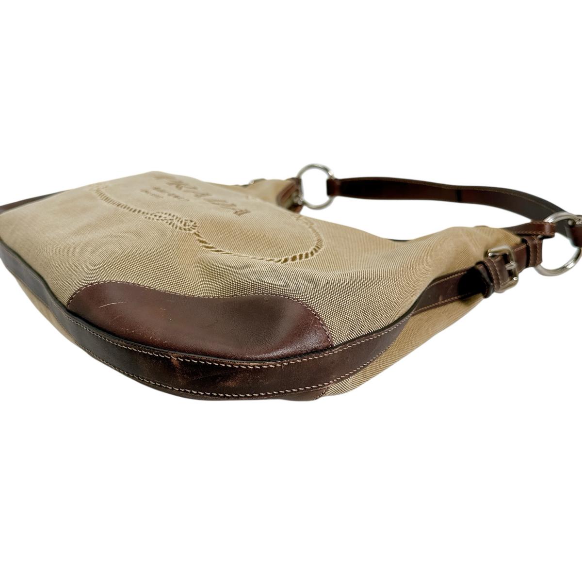 PRADA Handbag Canvas, Leather beige one belt Logo jacquard Women