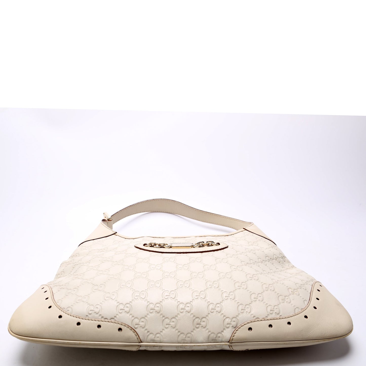 Gucci 145778 Leather Punch Hobo Cream Bag