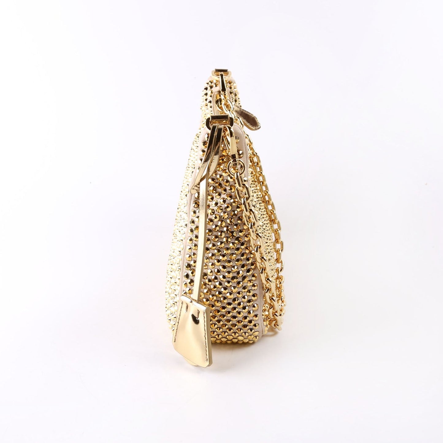 Prada Satin Crystal Re-Edition 2005 Shoulder Gold Bag