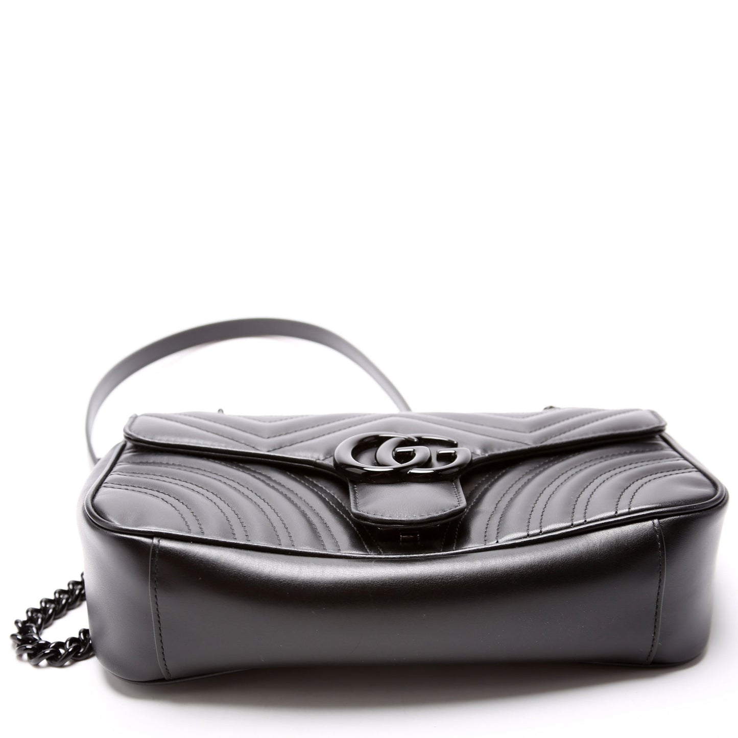 Gucci 443497 Marmont Leather Monochrome Shoulder Small Flap Black Bag