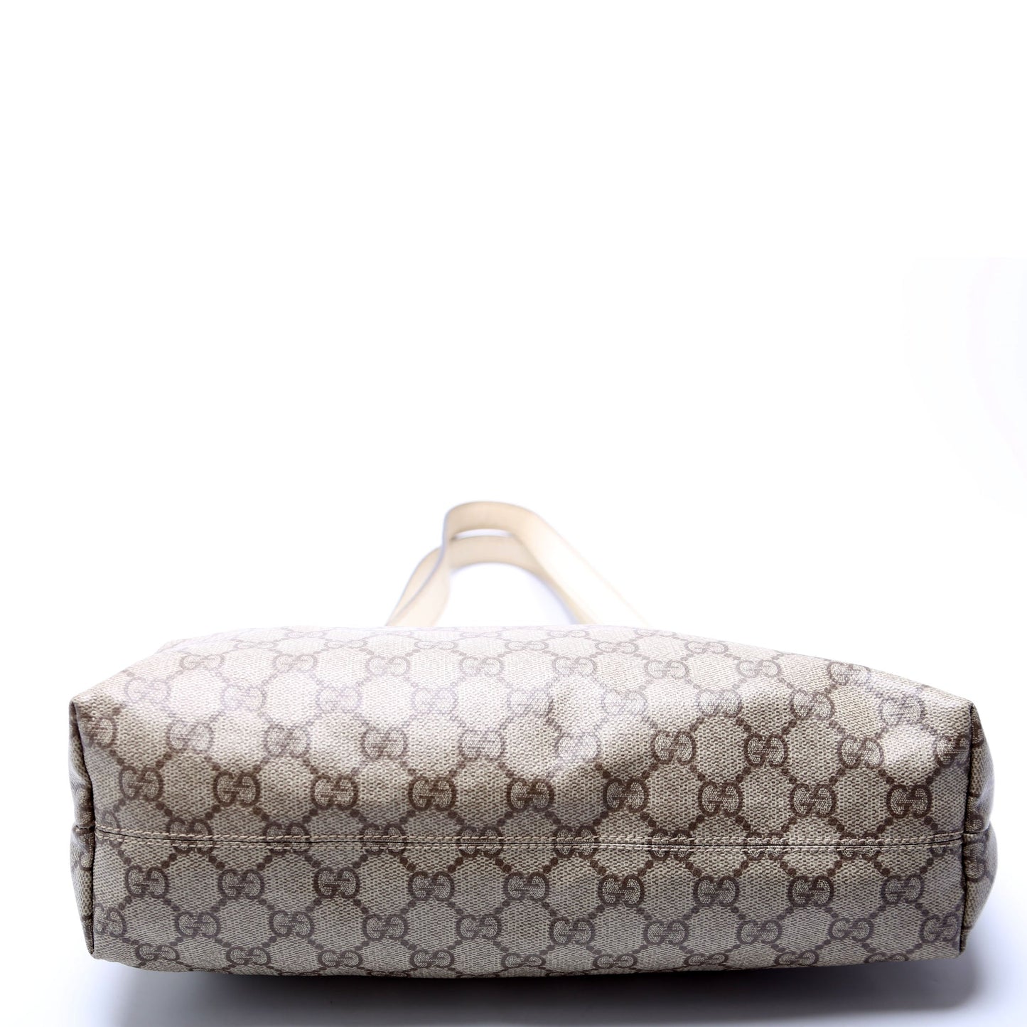 Gucci 181086 GG Supreme Small Zip Tote Tan and White Bag