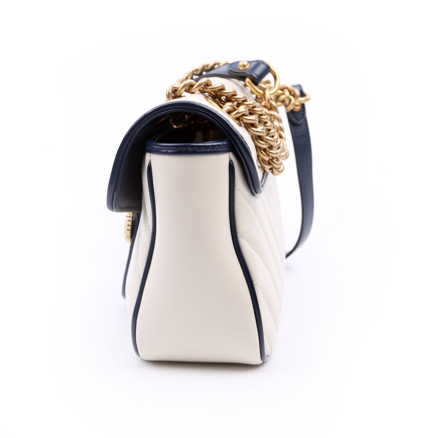 Gucci 443497 Marmont Torchon Shoulder Small Flap Ivory Navy Bag