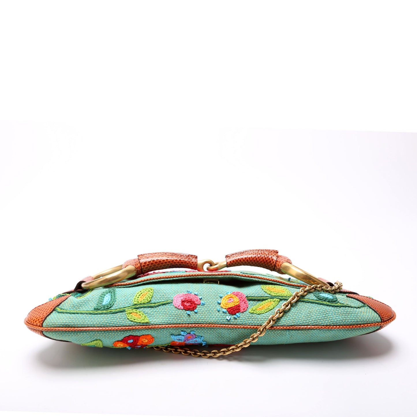 Gucci X Tom Ford Horsebit Embroidered Chain Clutch 123218 Teal/Multicolor Bag
