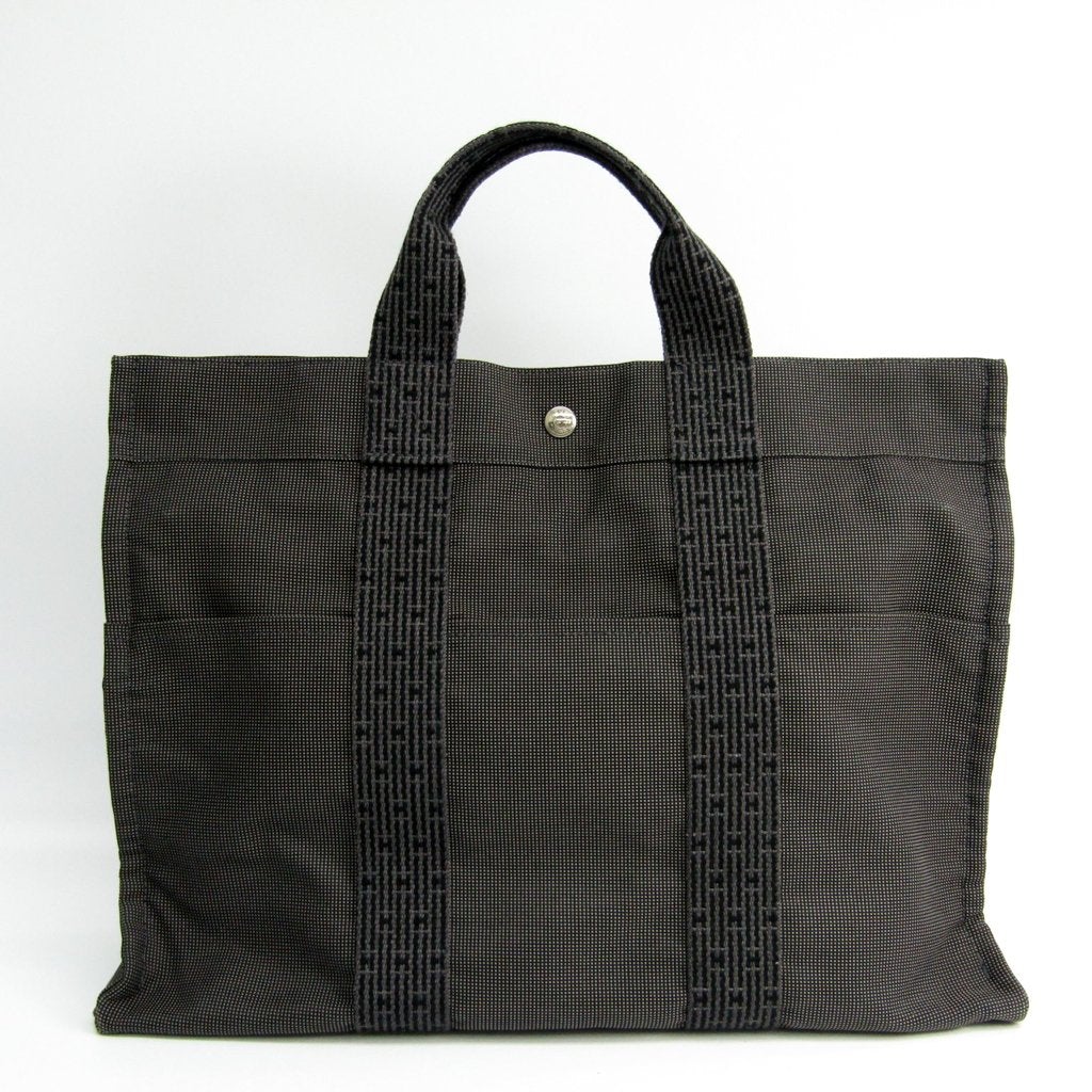 Luxury Hermes Gray Canvas Herline MM Tote (SHA-14213)
