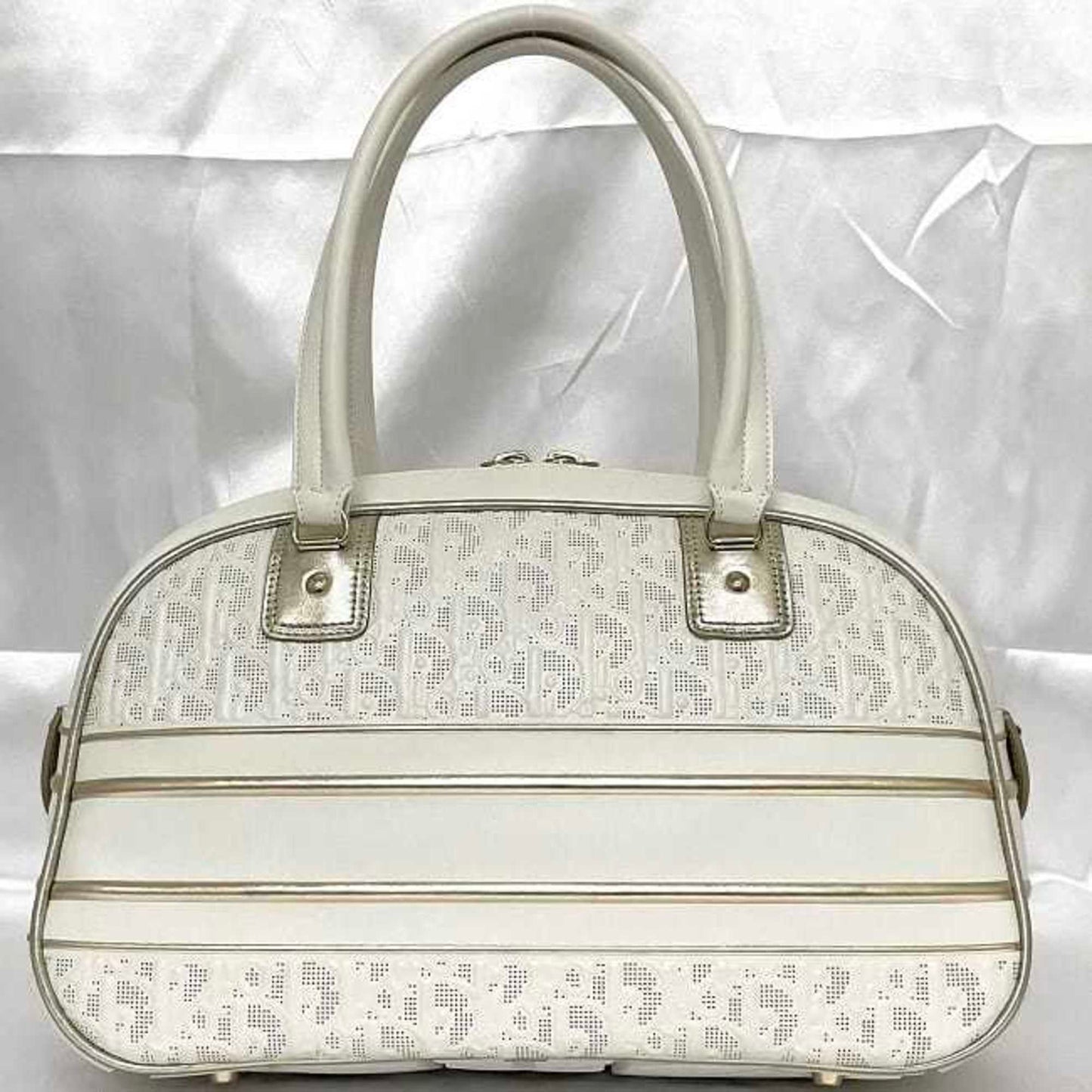 Christian Dior Trotter White Leather Rubber Boston Bag Handbag