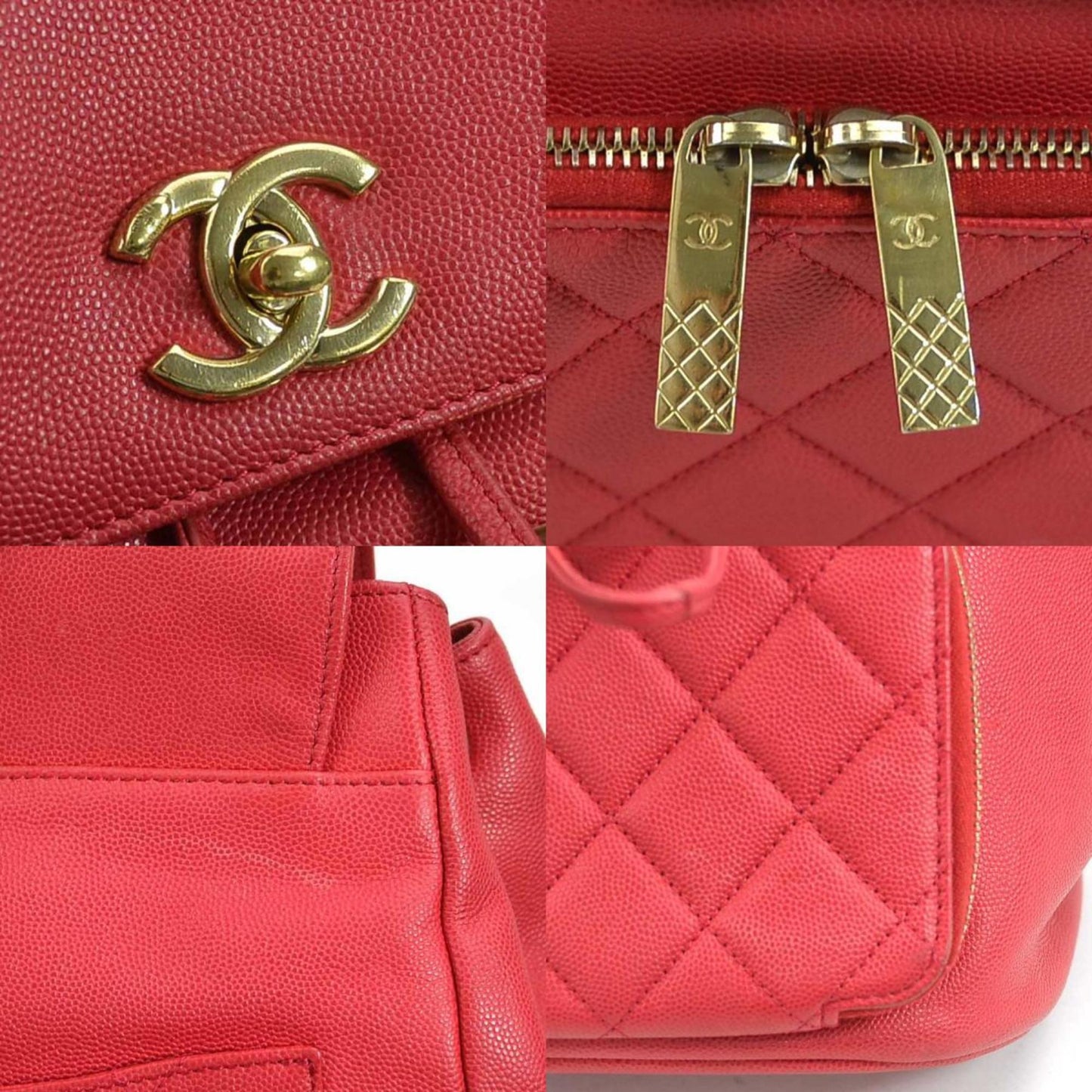 CHANEL Backpack Caviar Skin Leather Pink Red Gold Women s a0373
