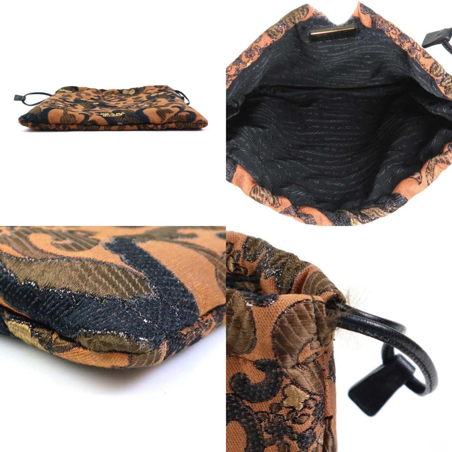 Prada Pouch Drawstring Cotton/Acrylic Brown Women's Luxury Handbag