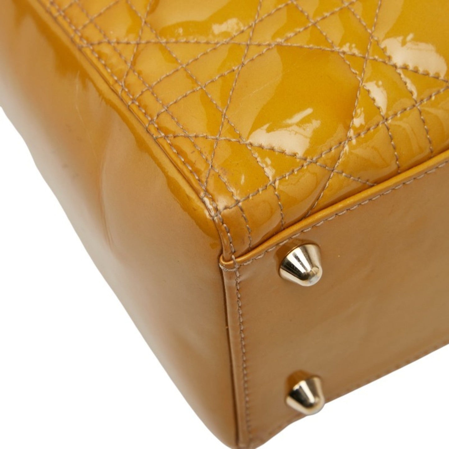 Christian Dior Lady Dior Yellow Patent Leather Handbag Shoulder Bag