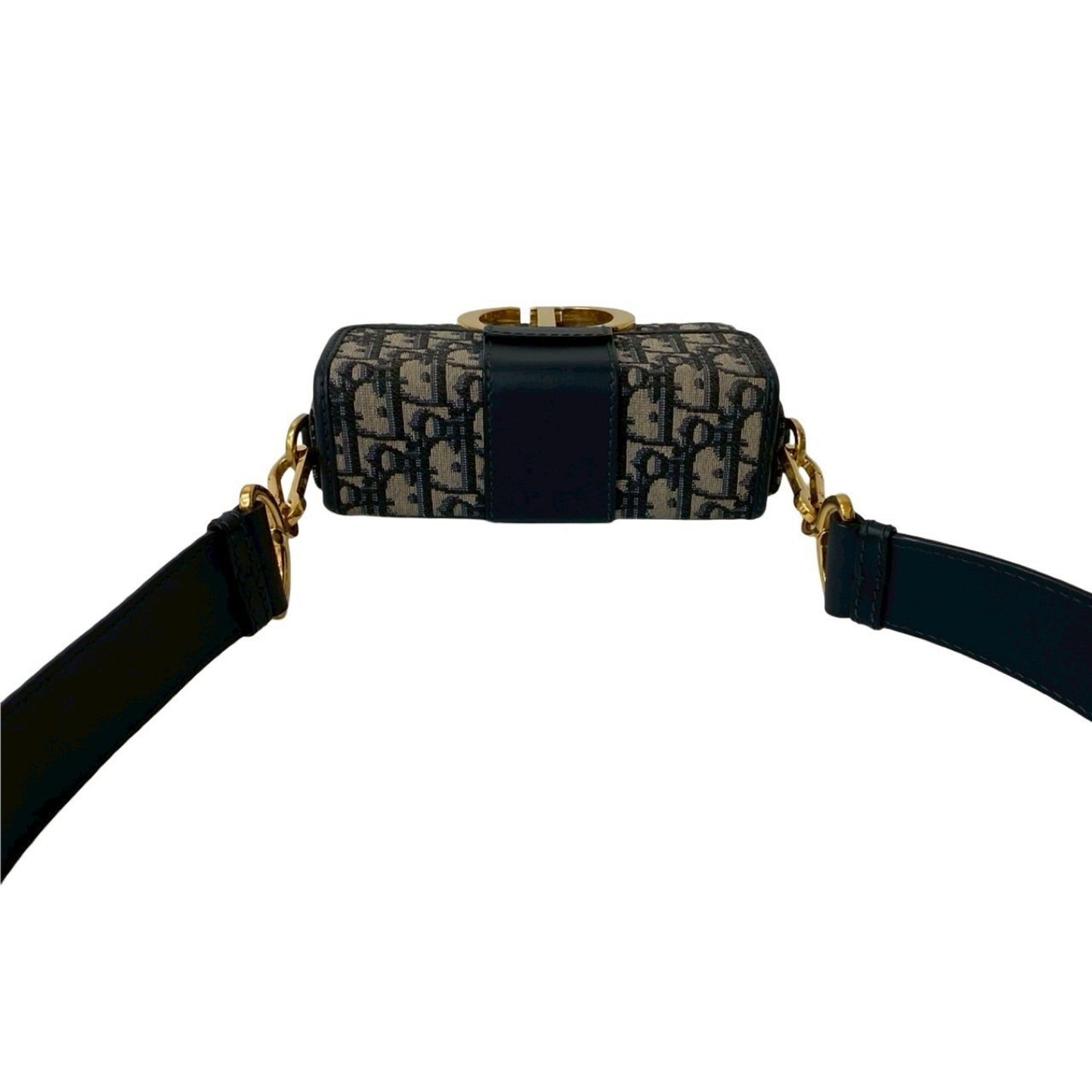 Christian Dior Navy Leather Canvas Shoulder Bag