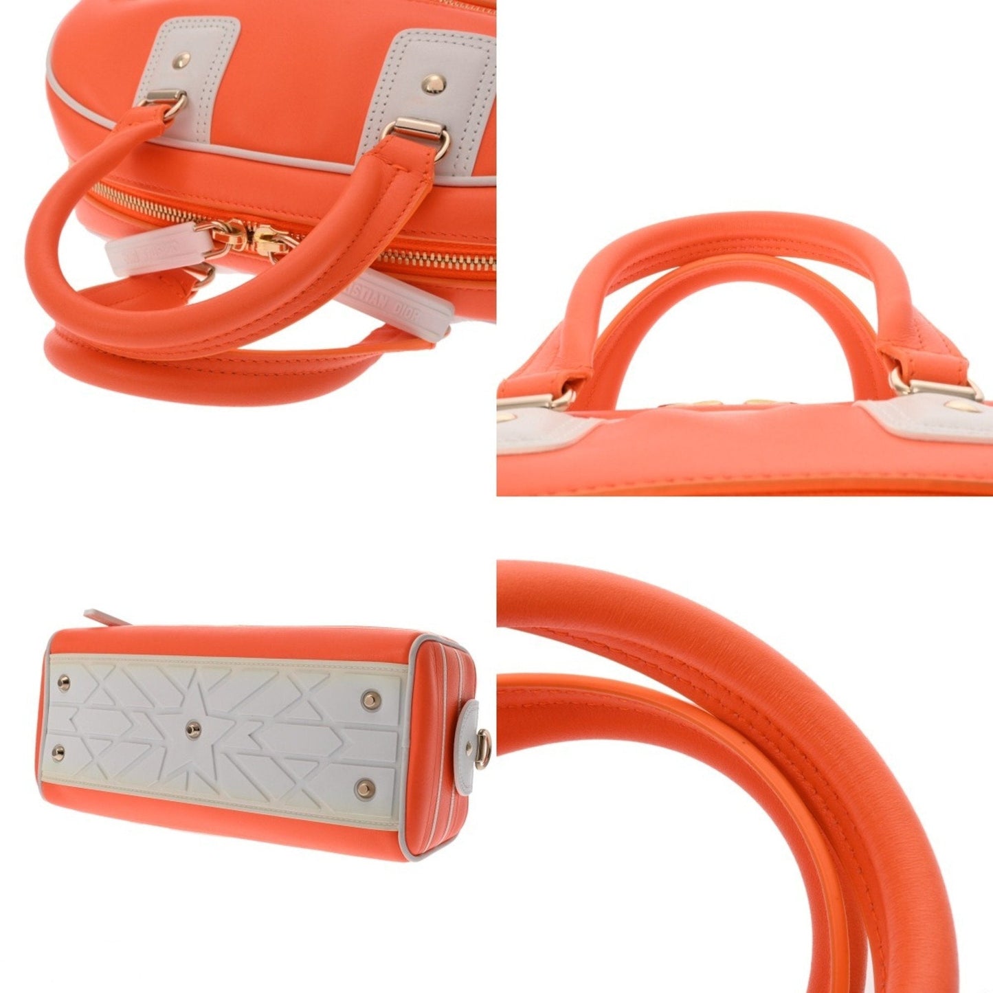 Christian Dior Orange White Leather Handbag