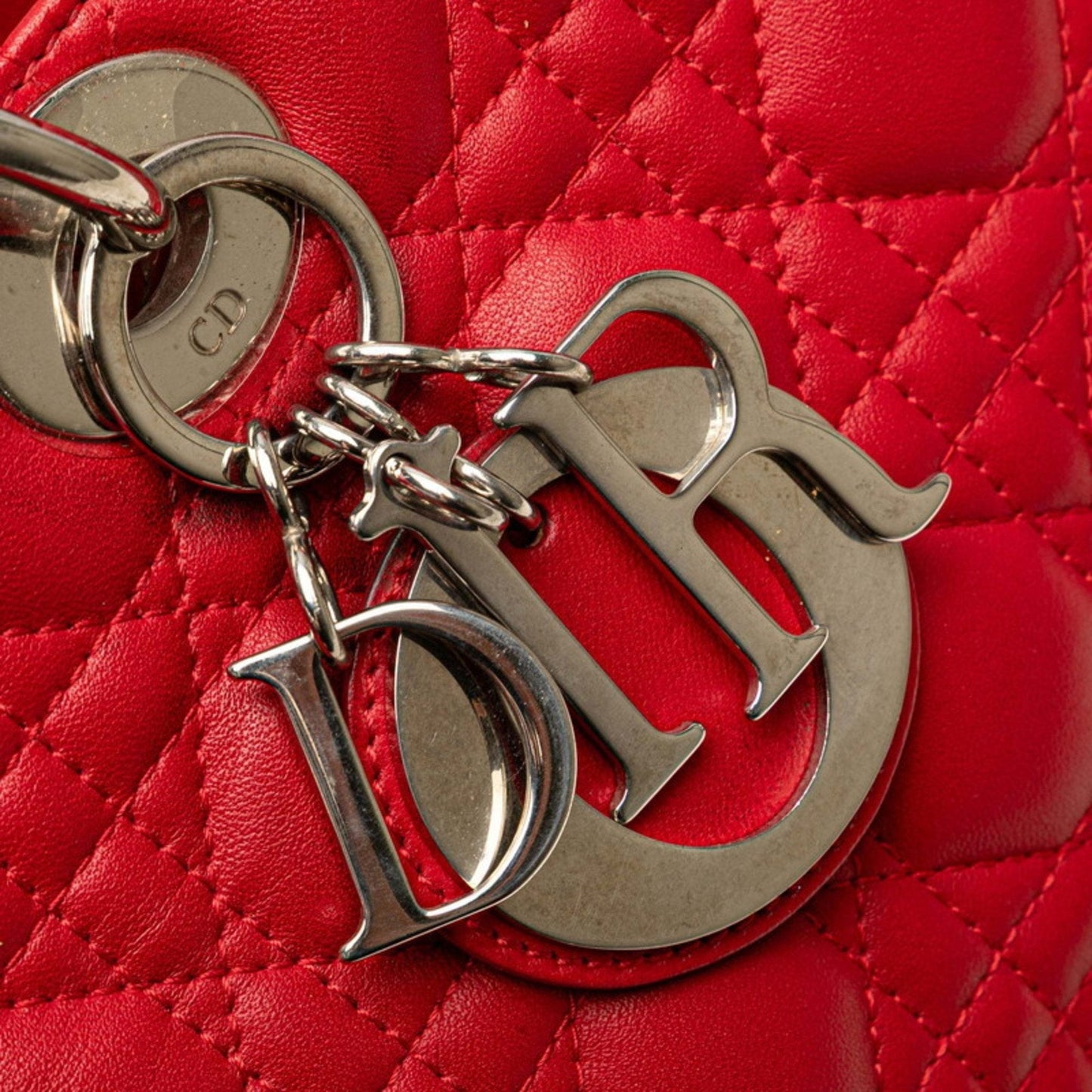 Christian Dior Lady Dior Red Color Leather Handbag Shoulder Bag
