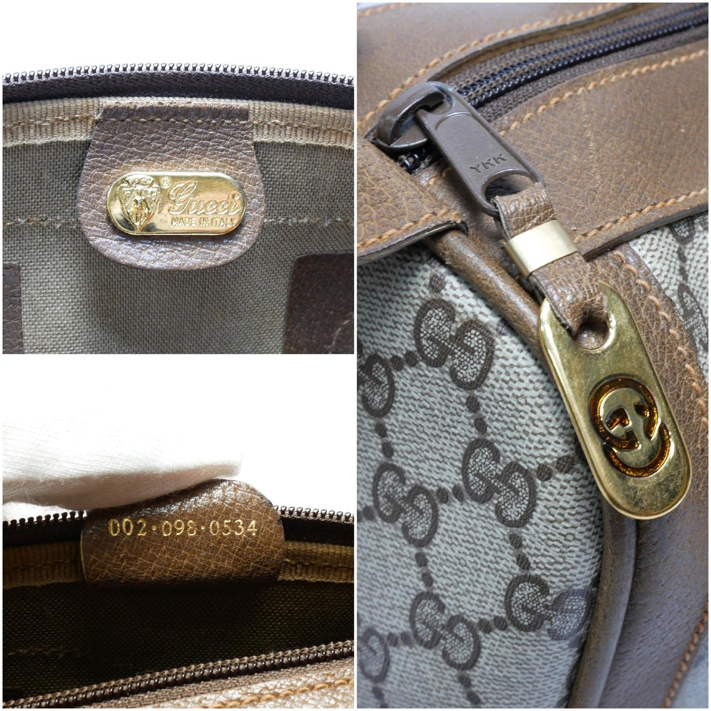 GUCCI Old Gucci Mini Boston Bag Handbag Barrel Unisex 1970's 70'S Sherry Line GG Pattern/Leather Gold Hardware Brown/Beige