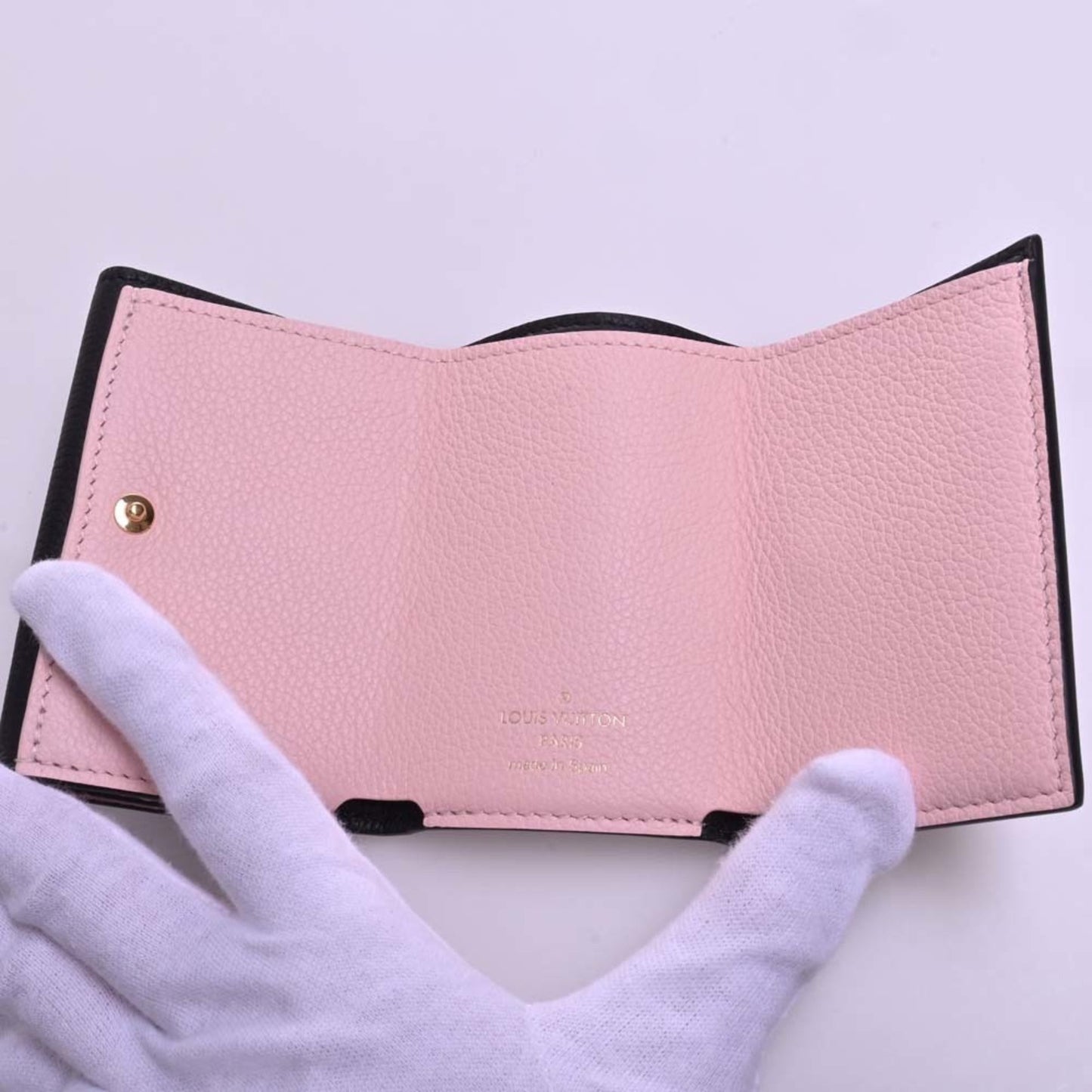 LOUIS VUITTON Leather Portefeuille Lock Trifold Wallet M80984 White Black Ladies